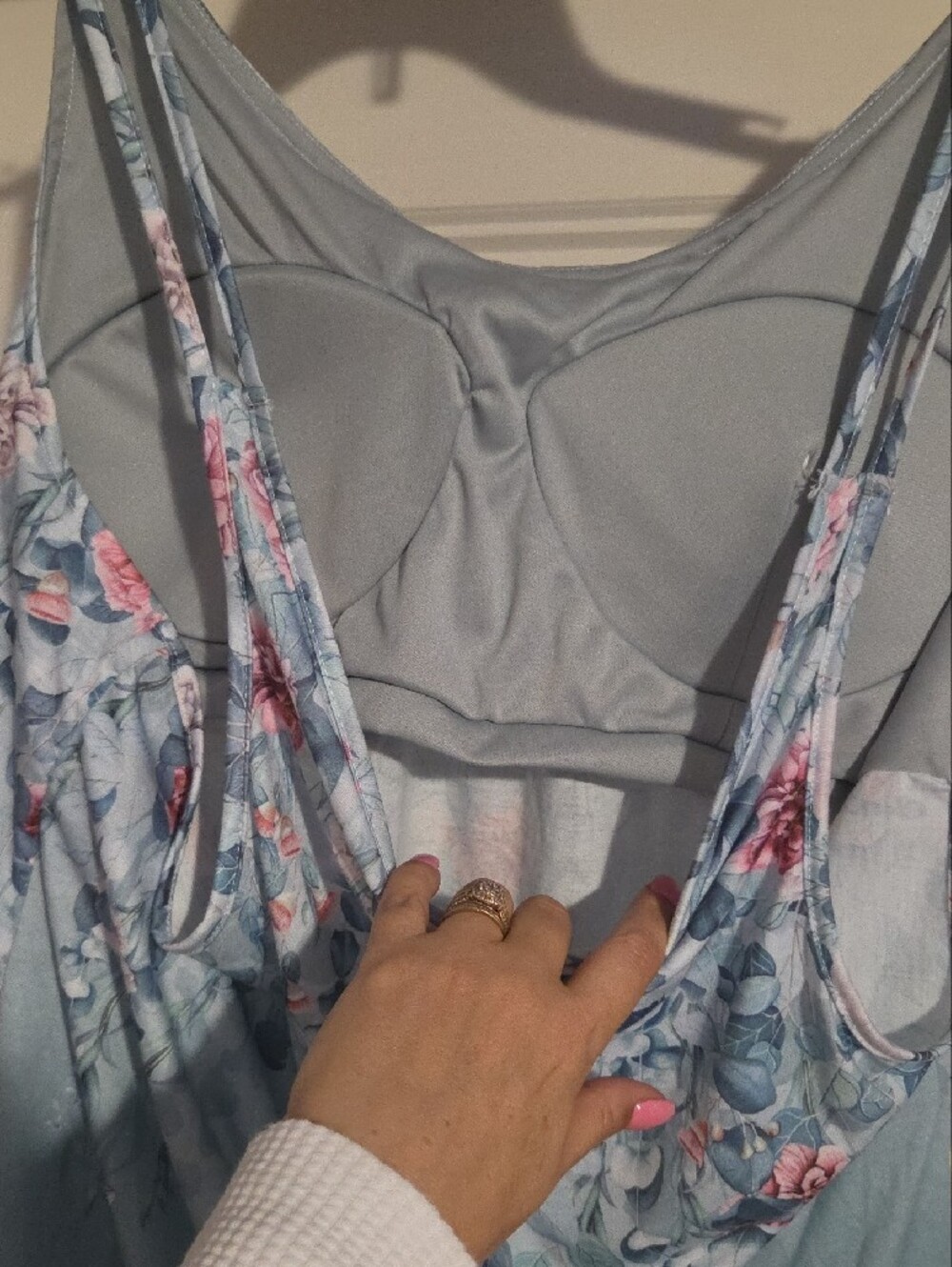 Light Blue Floral Spaghetti-Strap Women's Tank Top - Picture 8 of 11